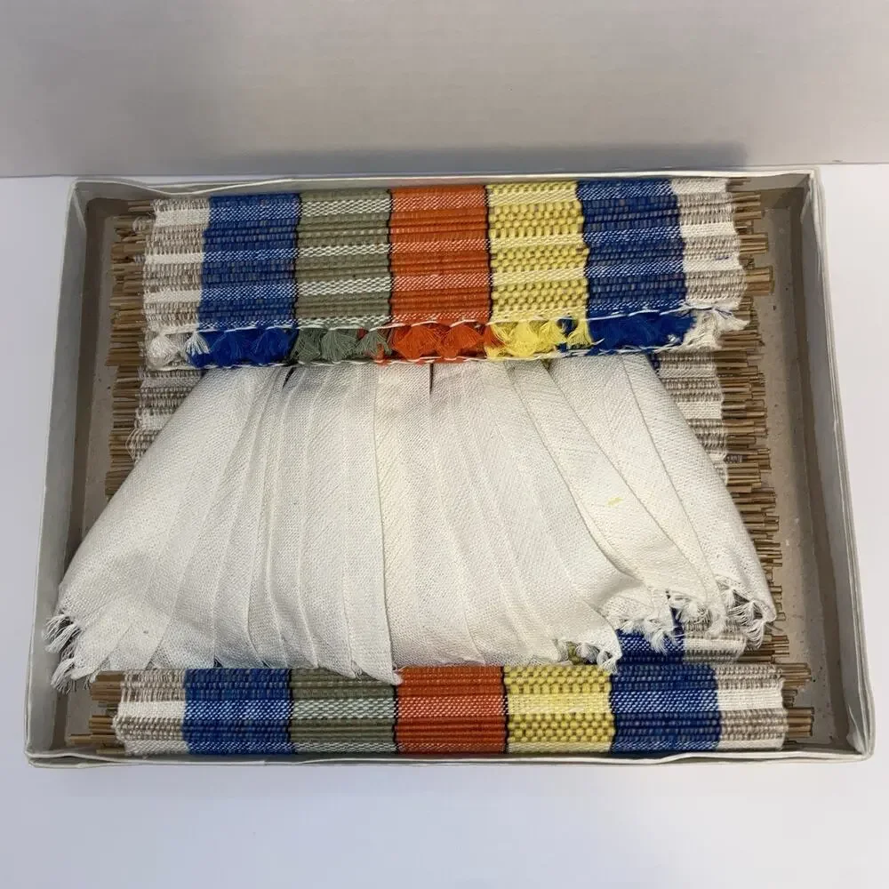 Vintage 70’s Philippine Table Runner, 6 Cloth Napkins Set, Multi Rainbow Color